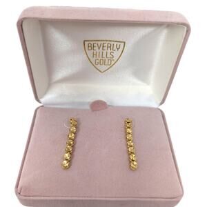 Beverly Hills Gold 14K Yellow Gold Drop Earrings Textured Bezel Classic Jewelry